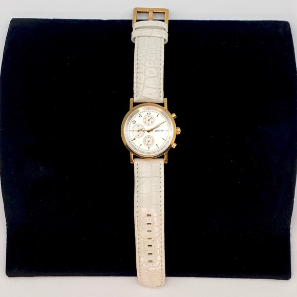 DKNY rose gold and white leather watch - Picture 2 of 3